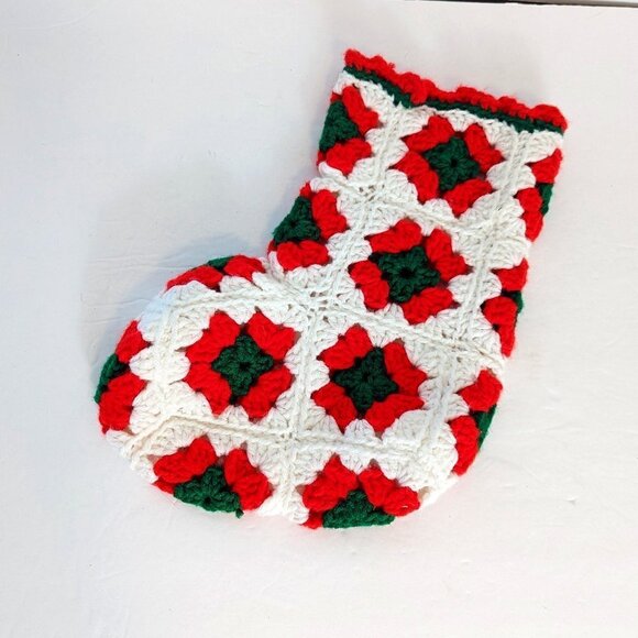 Vintage Handmade Holiday Christmas Crochet Knit Stocking Sock MCM - Picture 1 of 3